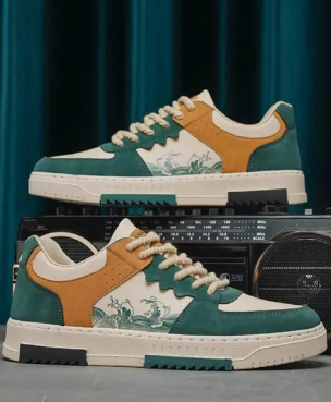 Men’s Stylish Casual Sneakers – Trendy Color-Block Lace-Up Shoes for Men